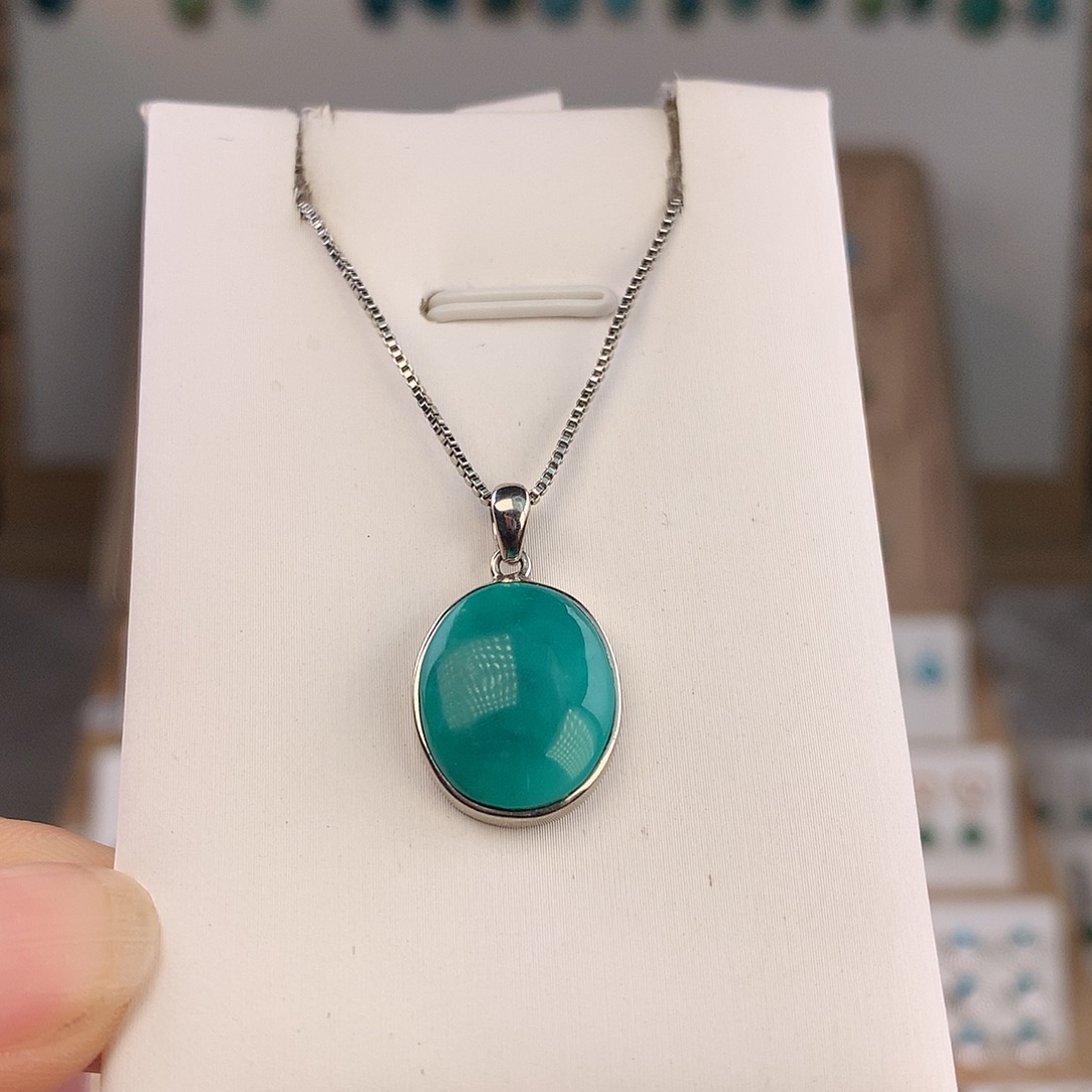 绿松石银S925镶嵌吊坠(不含链)