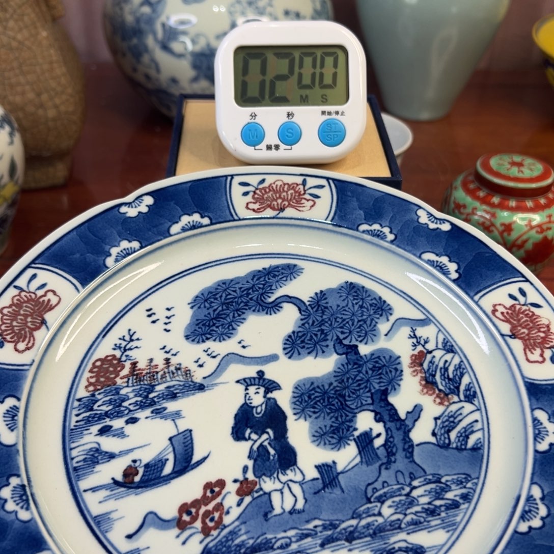 马***功陶瓷青花釉里红人物盘