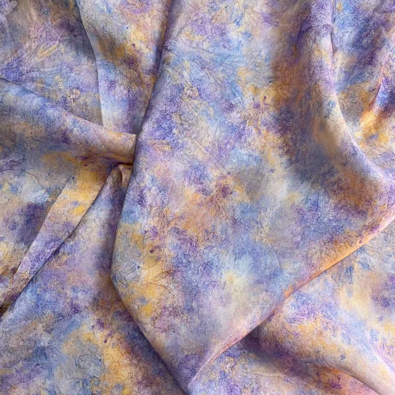 【绒兰】立体浮雕！浮光纱数码印花面料  17号 紫梦花绘