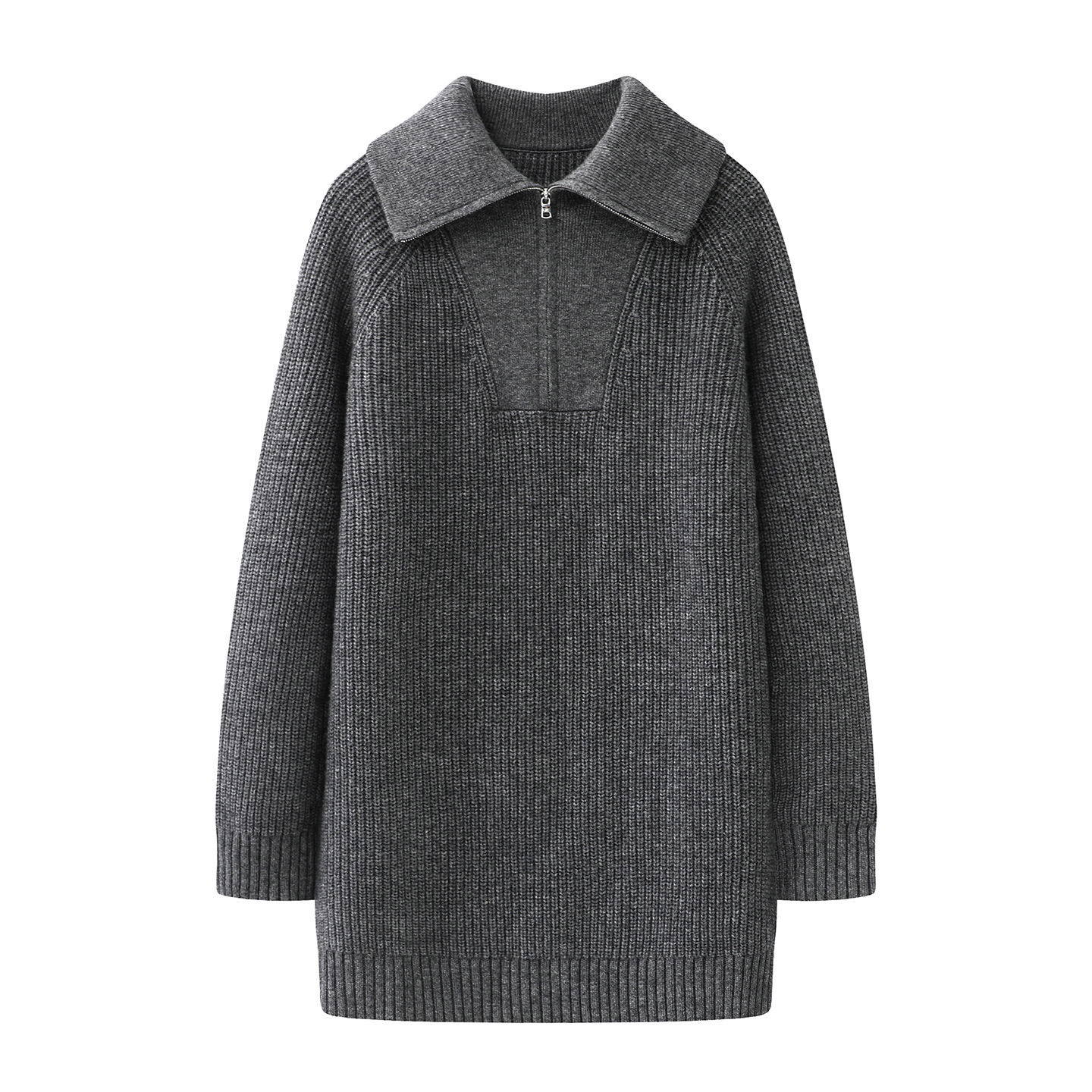 【艾家商场同款】2025冬款灰色大翻领直筒百搭针织连衣裙女904115