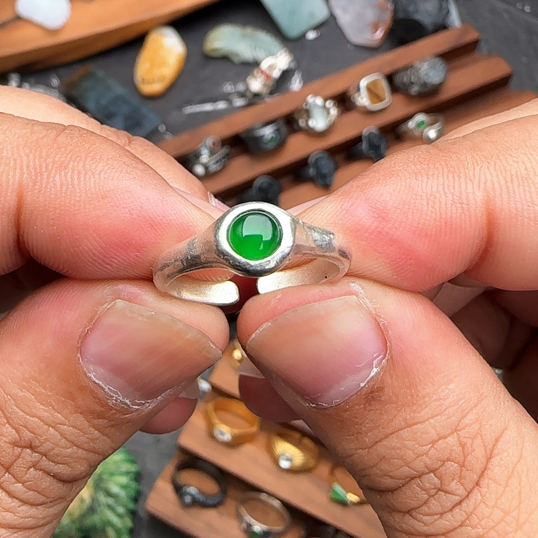 翡翠戒指银S925镶嵌冰*