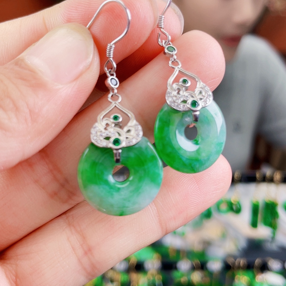 翡翠银S925镶嵌耳饰