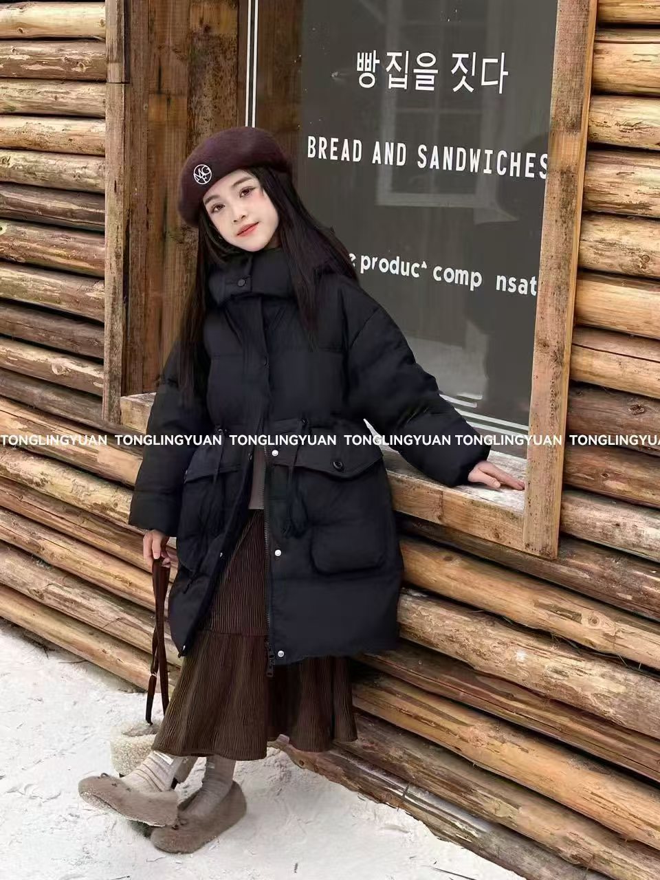 【8802手套】冬季女普通外套短款加厚红色宝宝服儿童保暖秋冬中大童