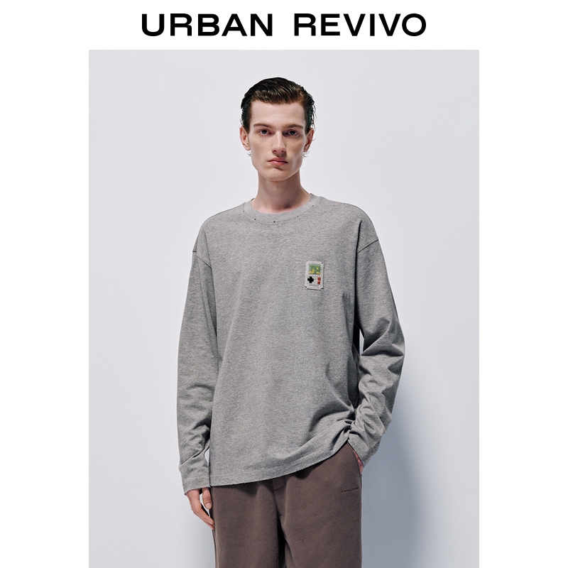 UR2025冬季新款男装潮流像素风刺绣圆领棉质T恤UUV450060