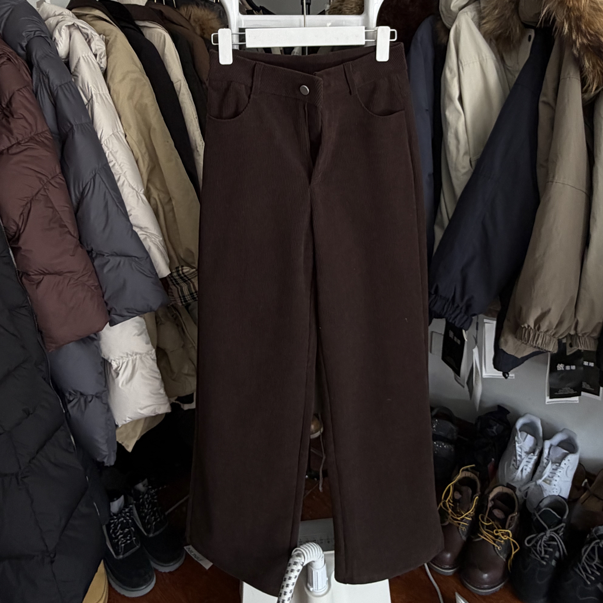 秋冬高腰加绒条绒直筒1993显瘦百搭舒适保暖长裤子