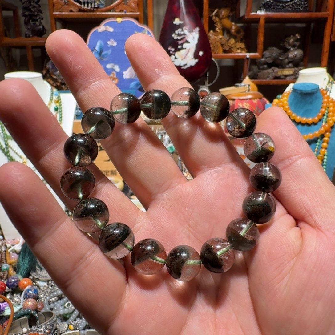 水晶手链未镶嵌罕见天然红绿幽灵聚宝盆共生矿手串