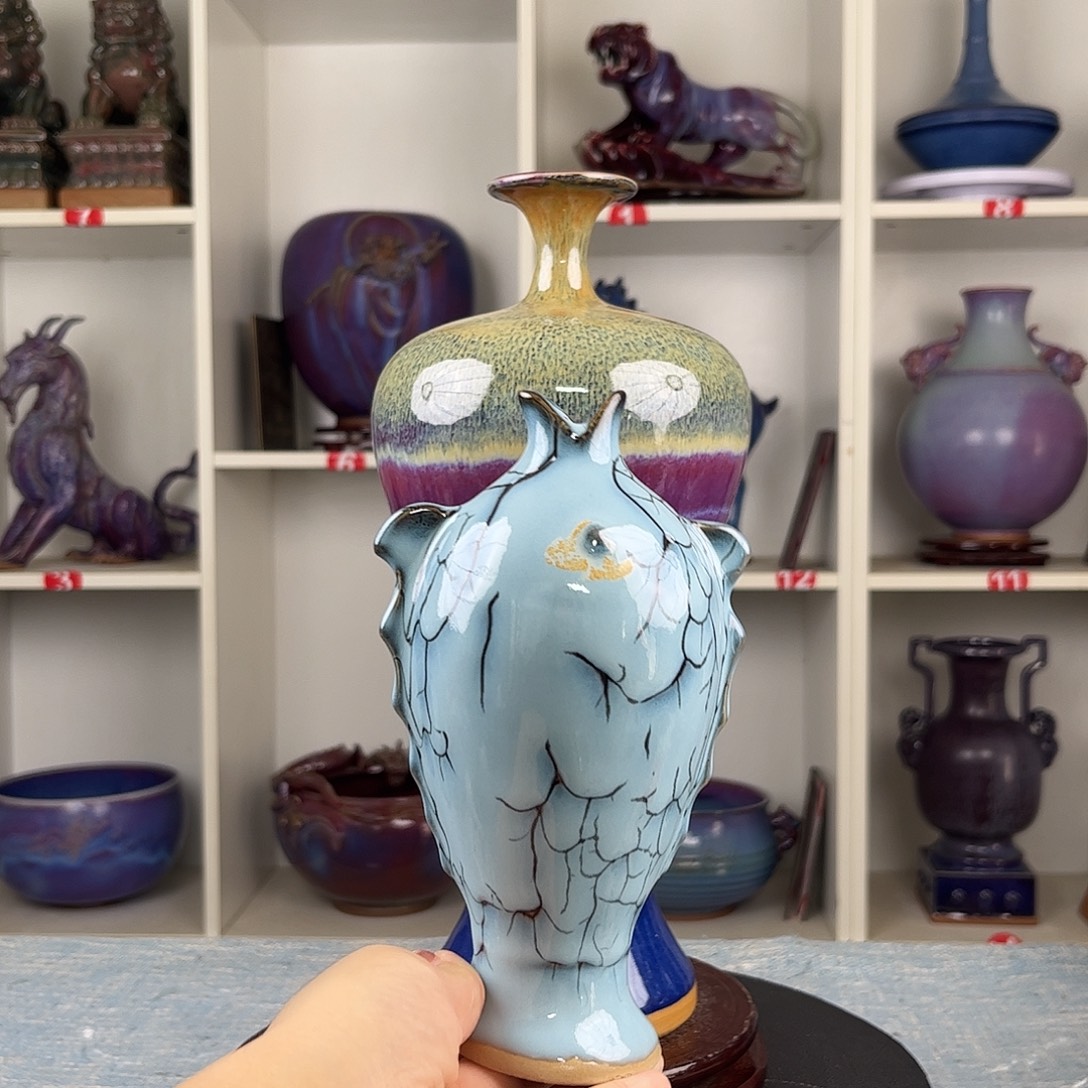 瓷片鱼瓶摆件工艺品