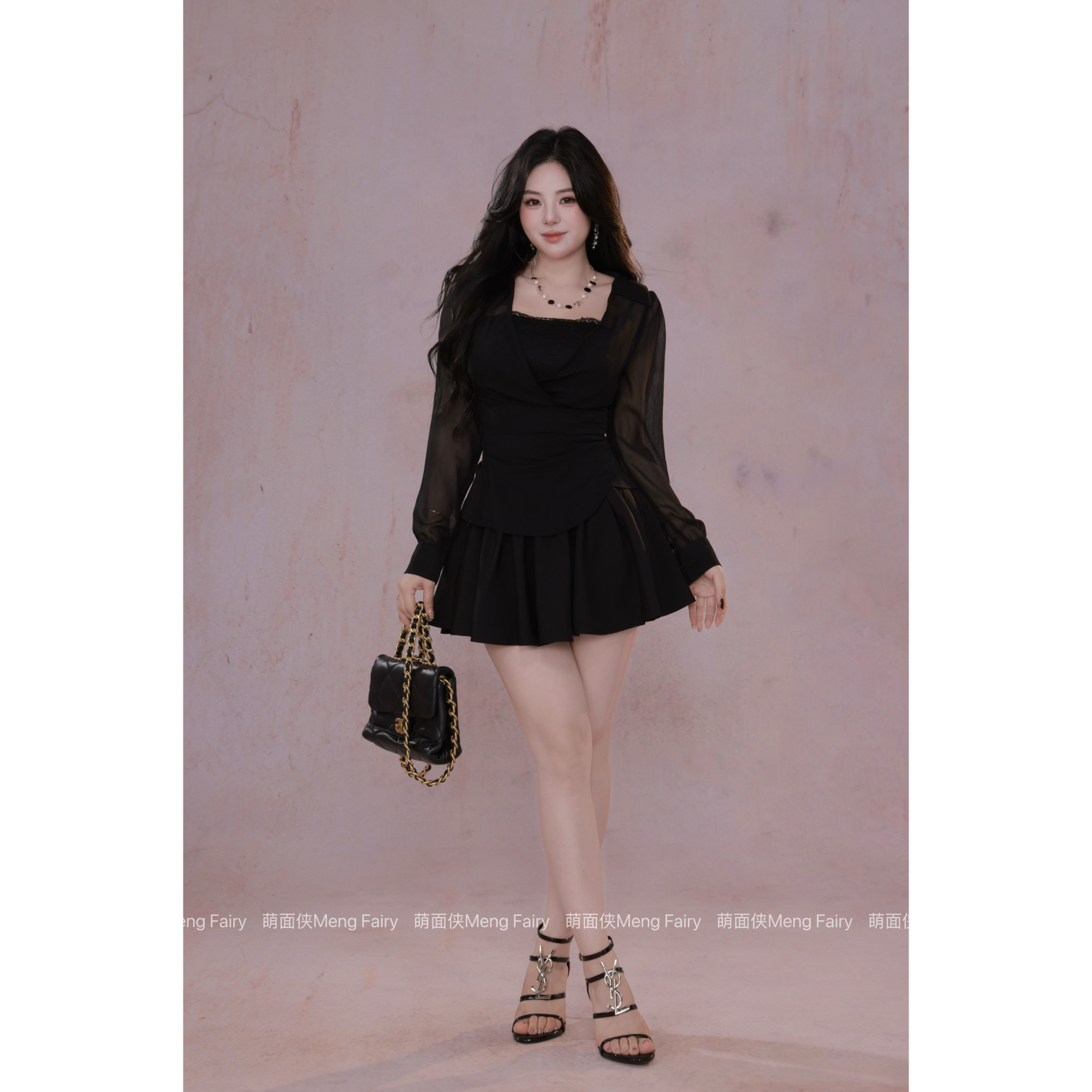 现货萌面侠【反差御姐】甜酷蕾丝真两件上衣半裙套装5986M6423M