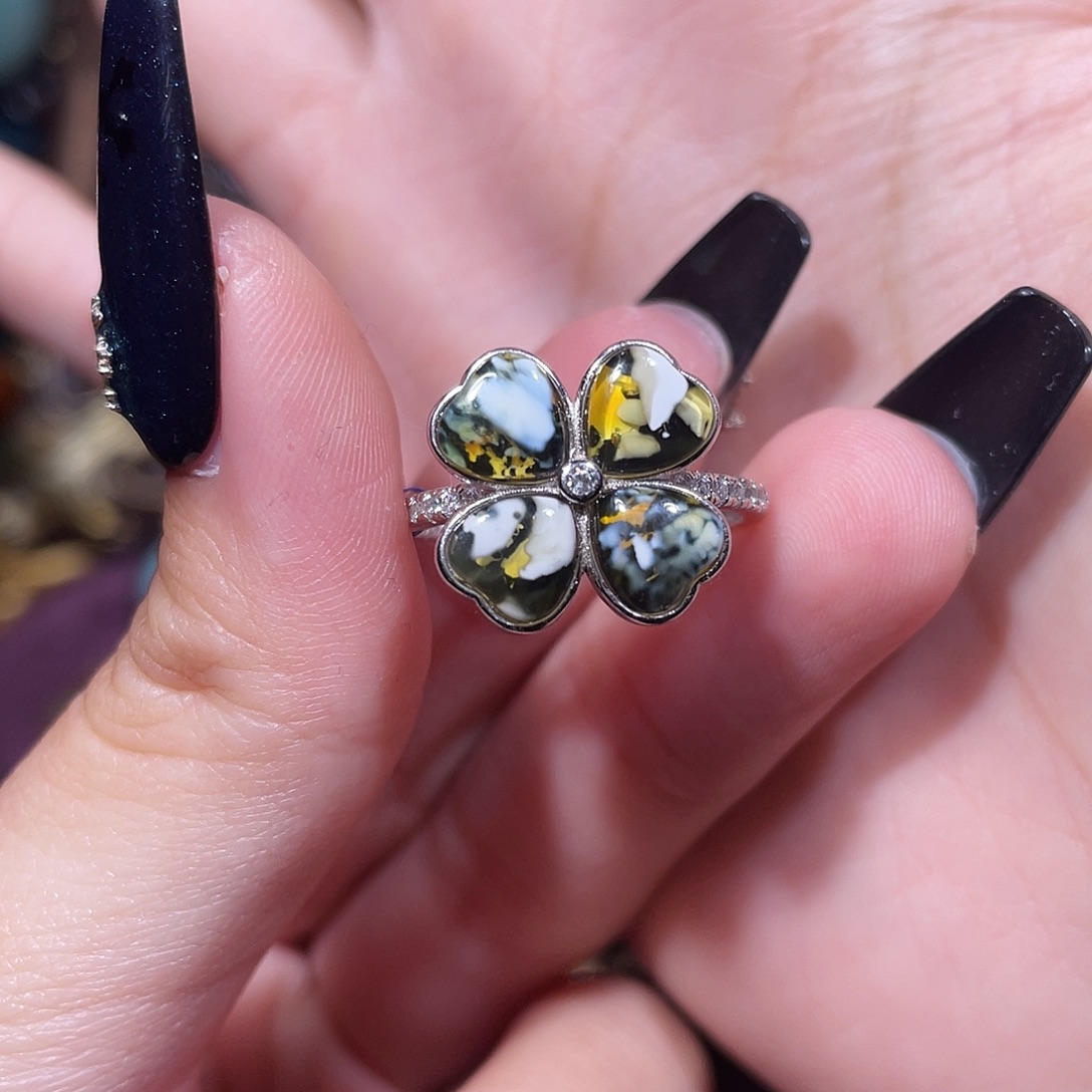 琥珀银S925镶嵌戒指