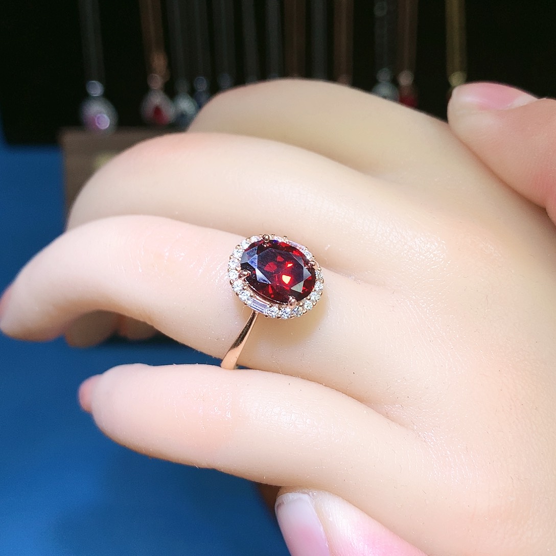 石榴石戒指银S925镶嵌