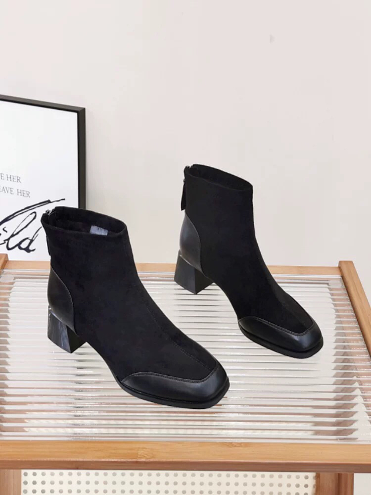 冬季粗跟通勤短靴加绒瘦瘦靴冬季秋冬黑色2137010