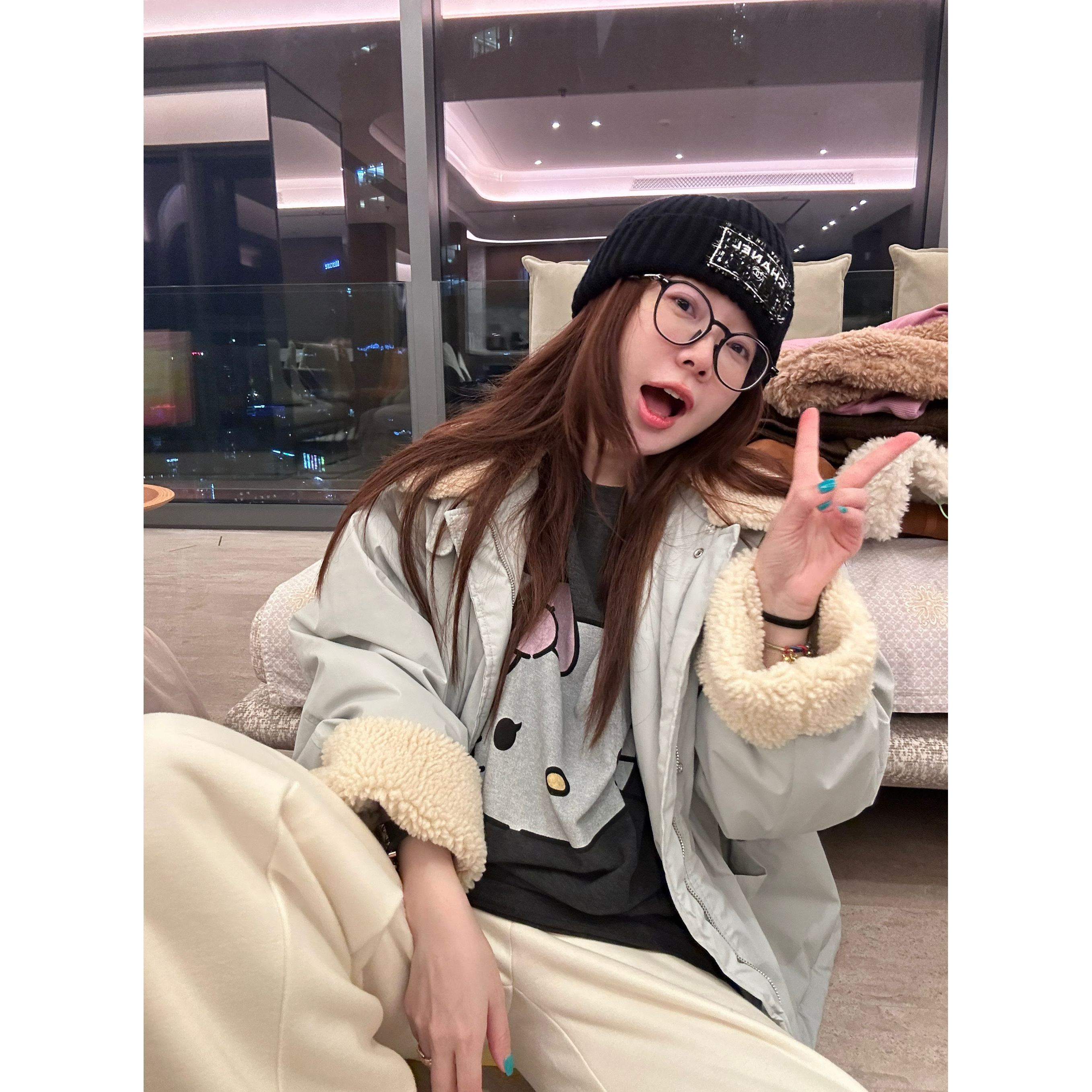 【BORAKOO】灰蓝色可拆翻领棉服外套