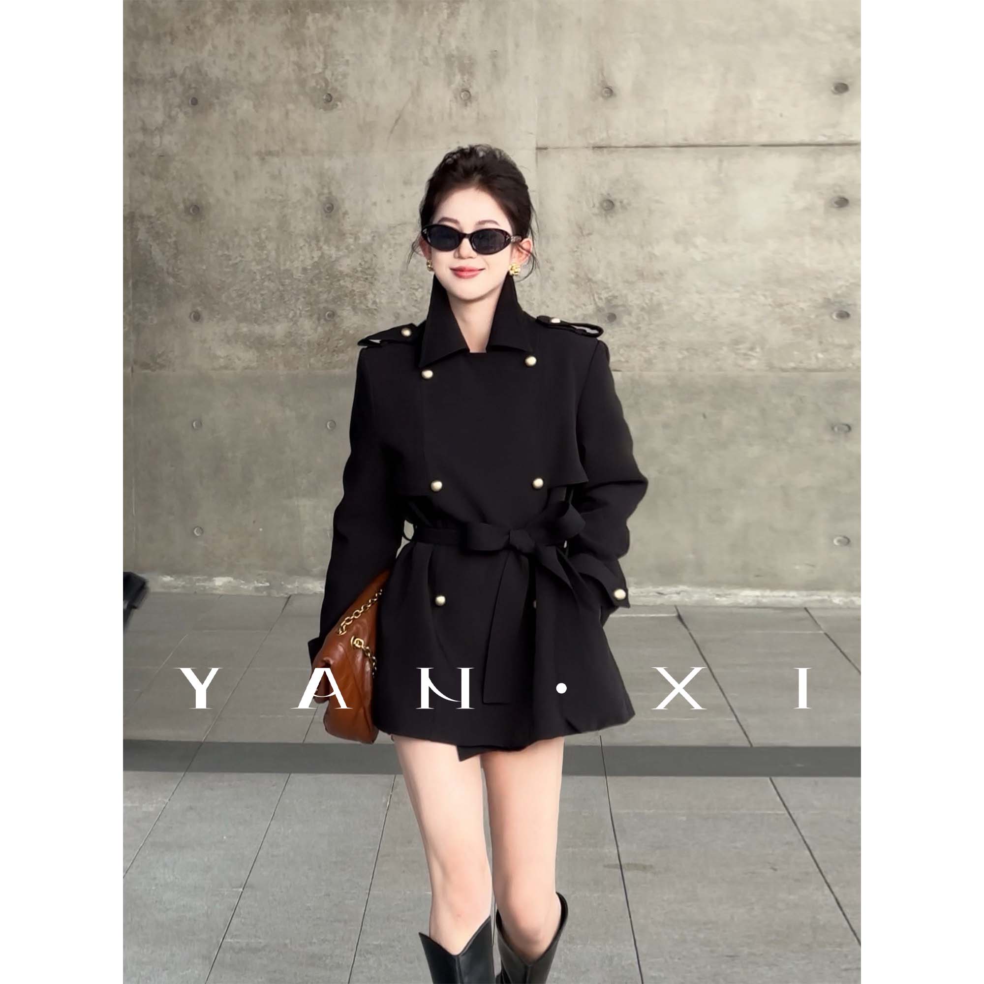 【言希】【英伦千金】英伦风翻领双排扣高级感收腰羽绒外套YXQ5FY7140