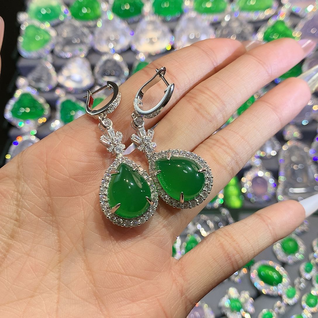 玛瑙/玉髓耳钉银S925镀金镶嵌