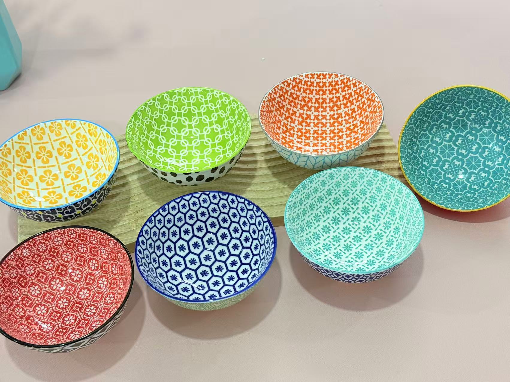 特价外贸尾货4.75英寸釉下彩米饭碗（12个6花色各2随机花色）微瑕