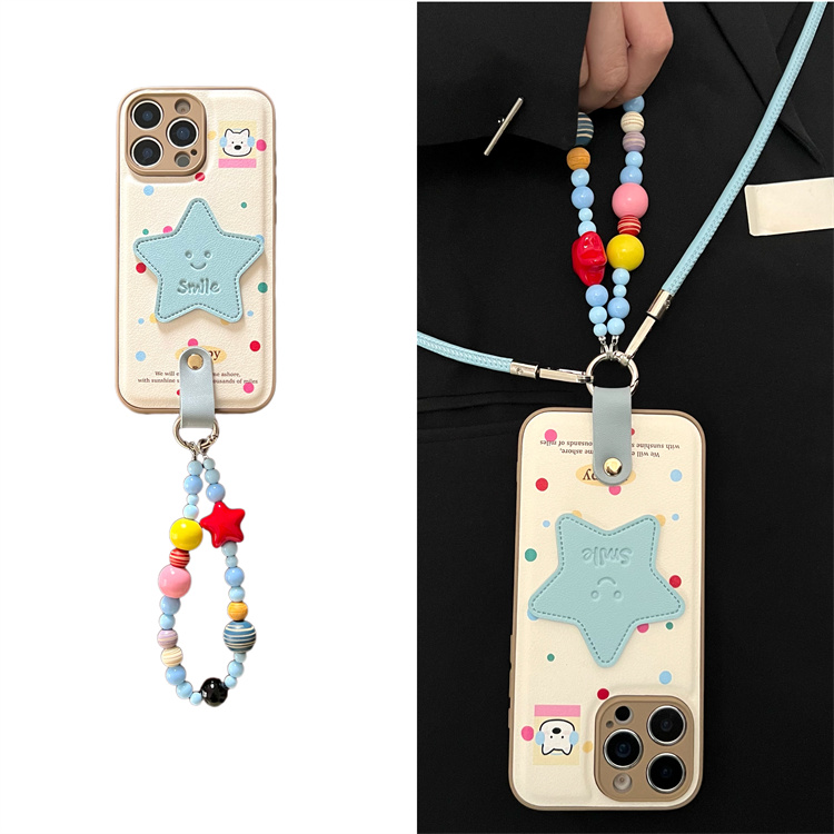 ins韩系皮纹彩波点蓝星星适用iPhone17pro手机壳16pro手链华为p80