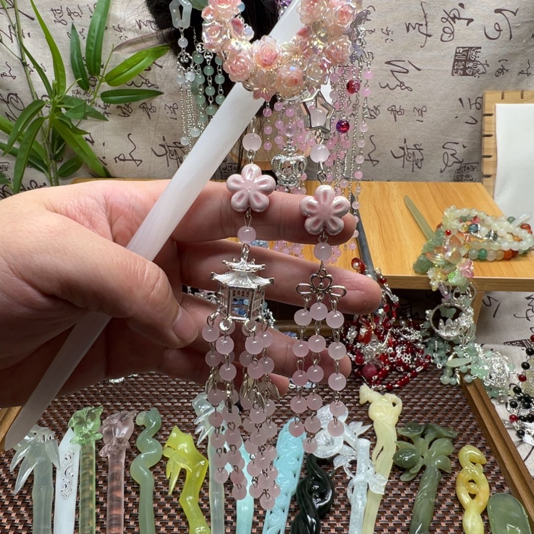 蛇纹石玉合金发饰