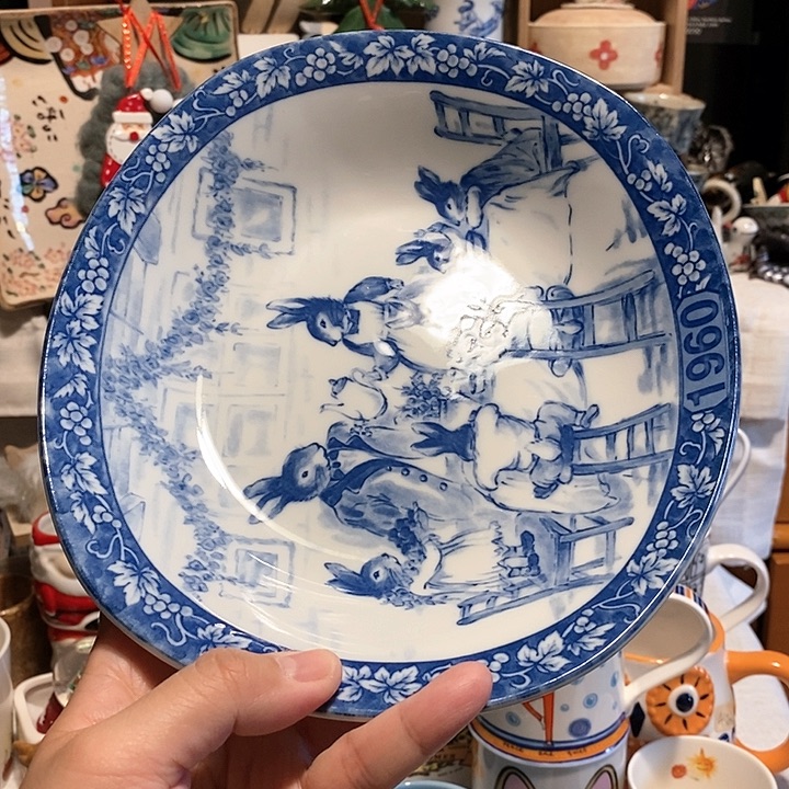 搪瓷兔子赏盘菜盘釉下彩