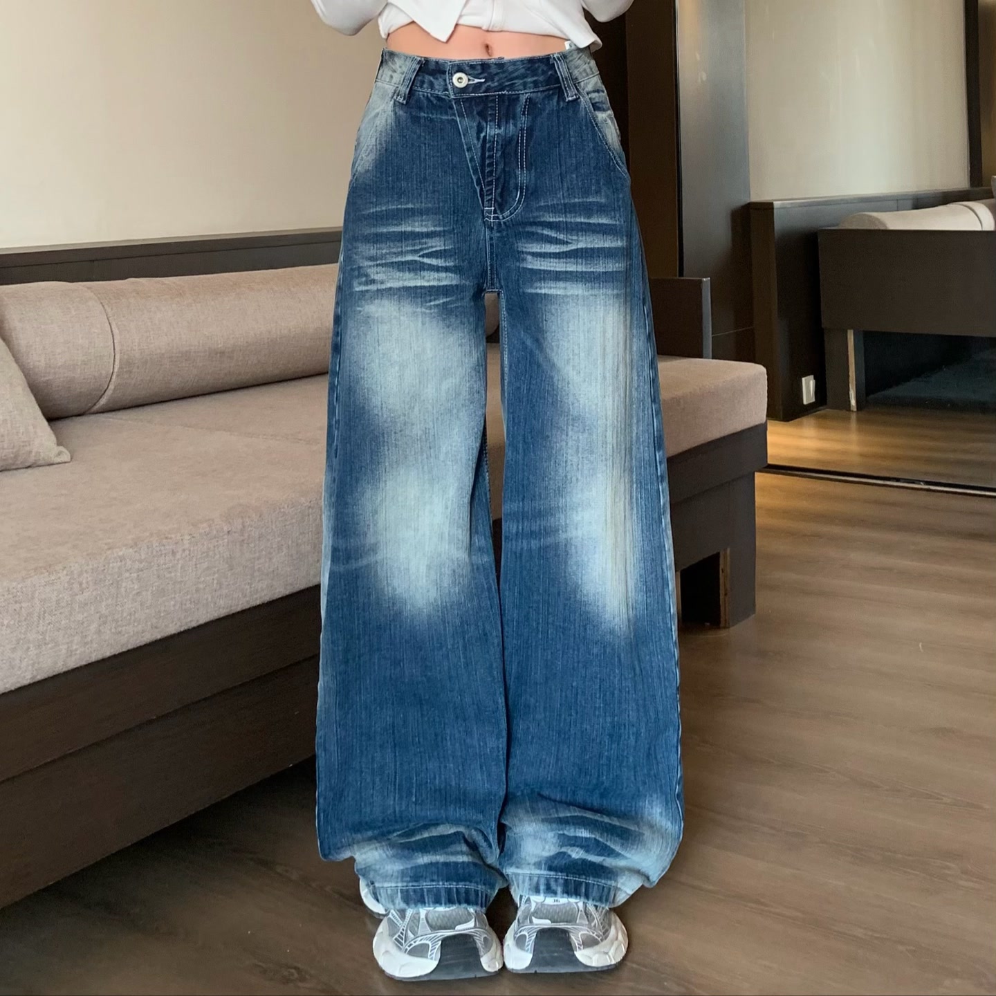 3MER  竹节直筒宽松牛仔裤