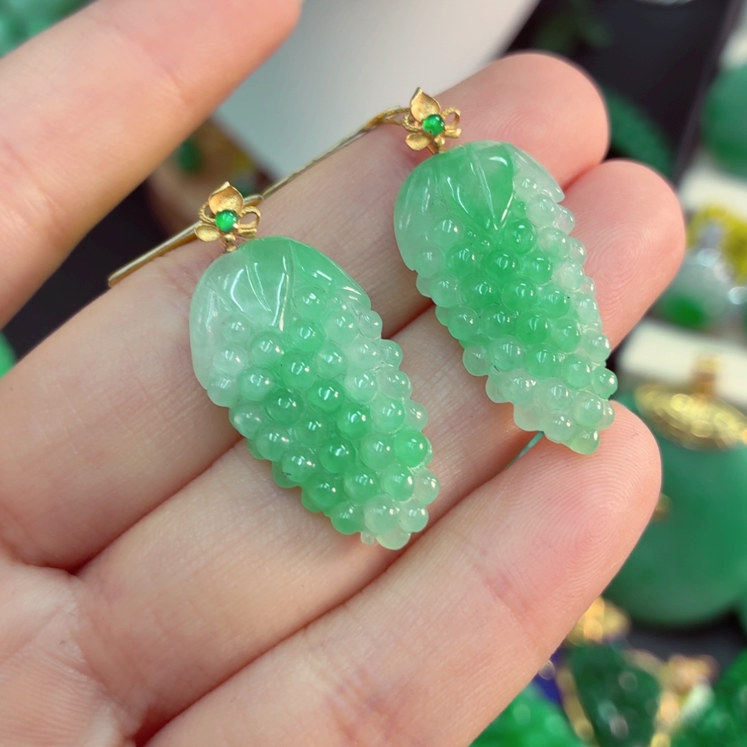 汕***厂翡翠18K金镶嵌吊坠(不含链)一对发