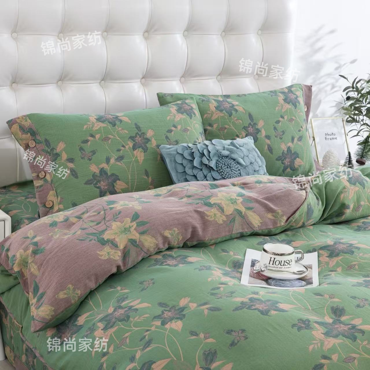 【绿意—枕套】（两只枕套）全棉双层纱