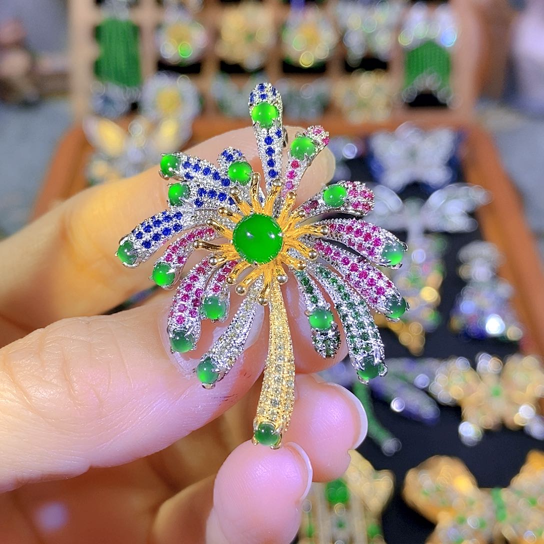 吊坠(不含链)银S925镶嵌翡翠