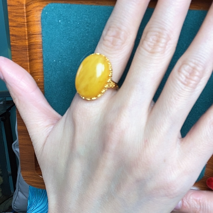 蜜蜡戒指银S925镶嵌戒指