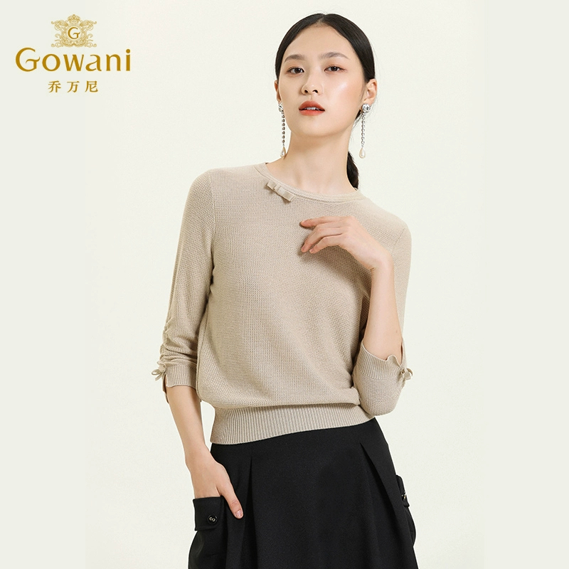 乔万尼商场秋装新款重工羊毛知性风格抽褶设计宽松舒适羊毛衫上衣