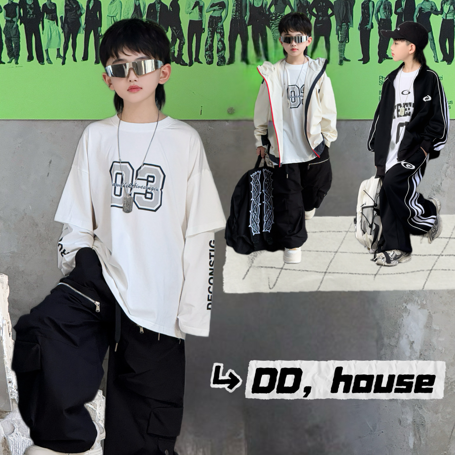 蛋蛋家【闭眼入】2025秋季新款时尚白色03字母假两件长袖T恤