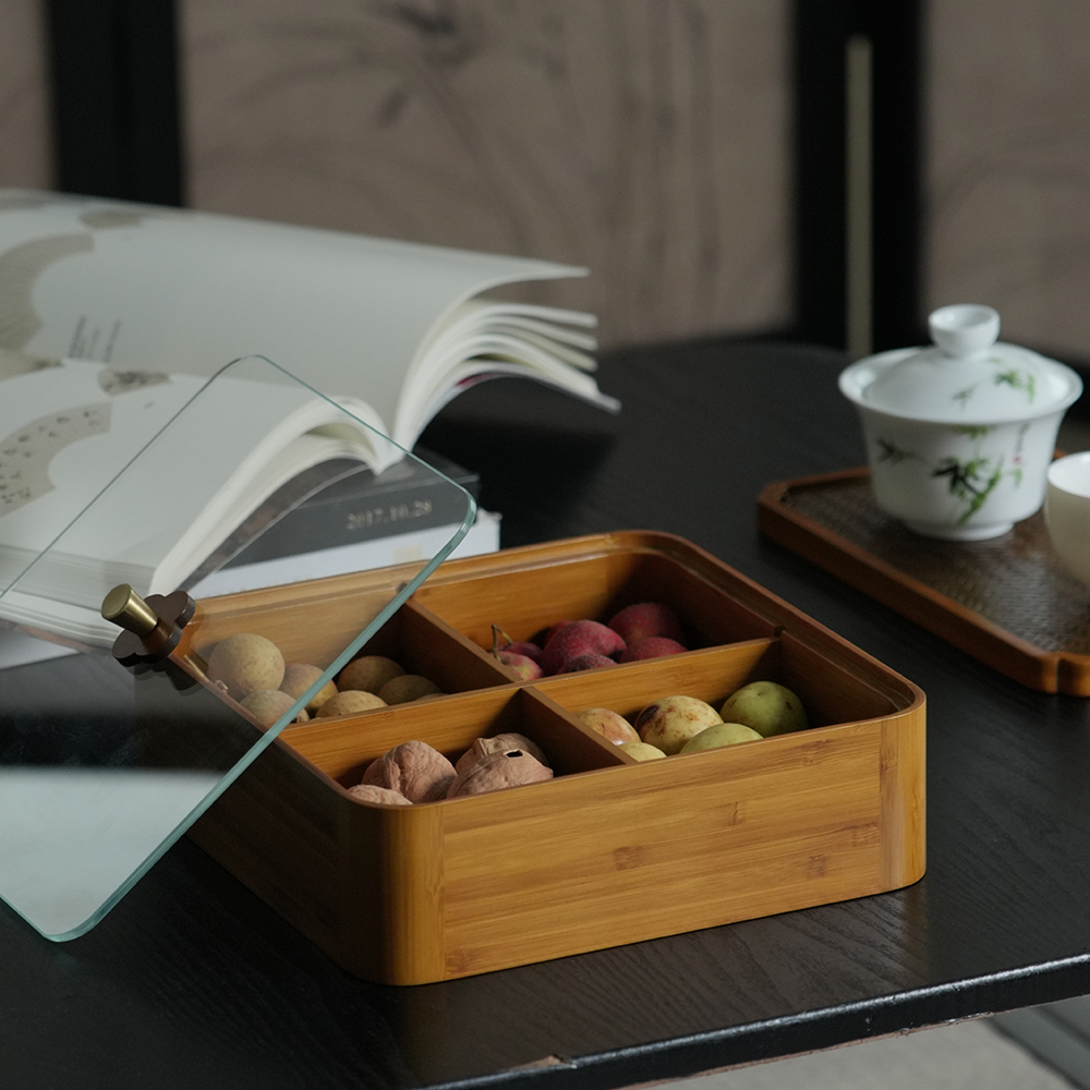 【四宫格】果篮楠竹竹制提篮外出野餐便携家用食盒收纳盒点心盒