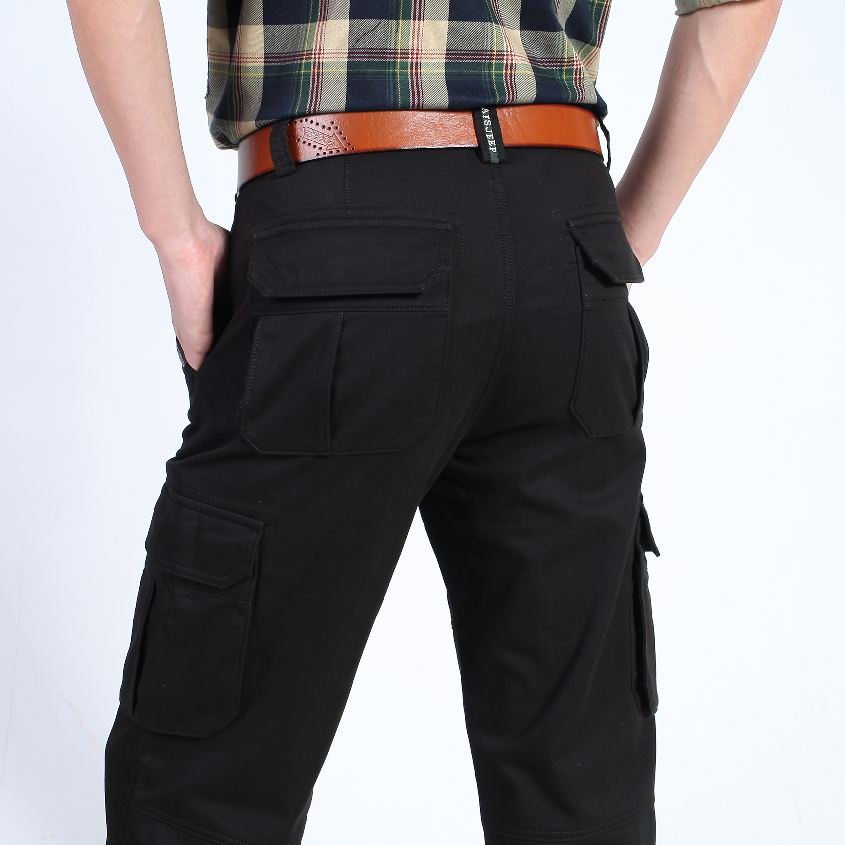 JIPUDUN/詰譜噸纯棉洗水工装裤多口袋宽松长裤直筒休闲裤裤子男士