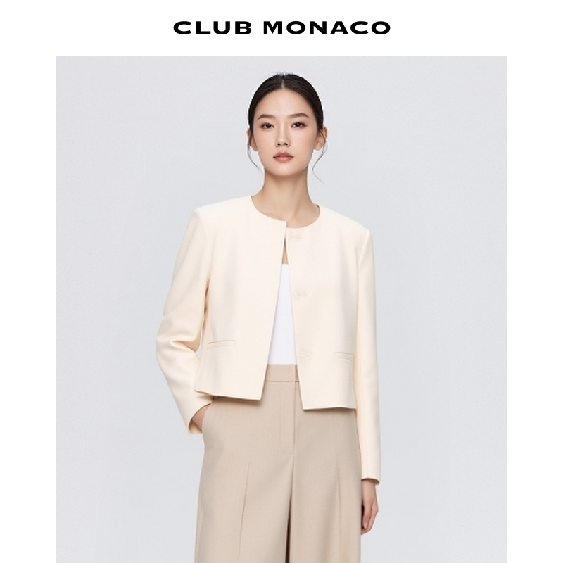 CLUB MONACO女士早秋圆领双口袋通勤休闲时尚百搭上衣短款外套