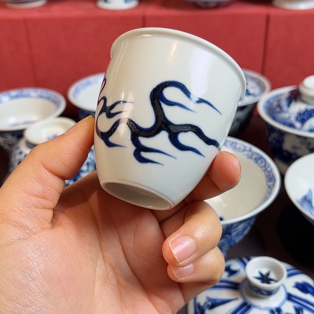 青花火焰主人杯全手绘原矿釉