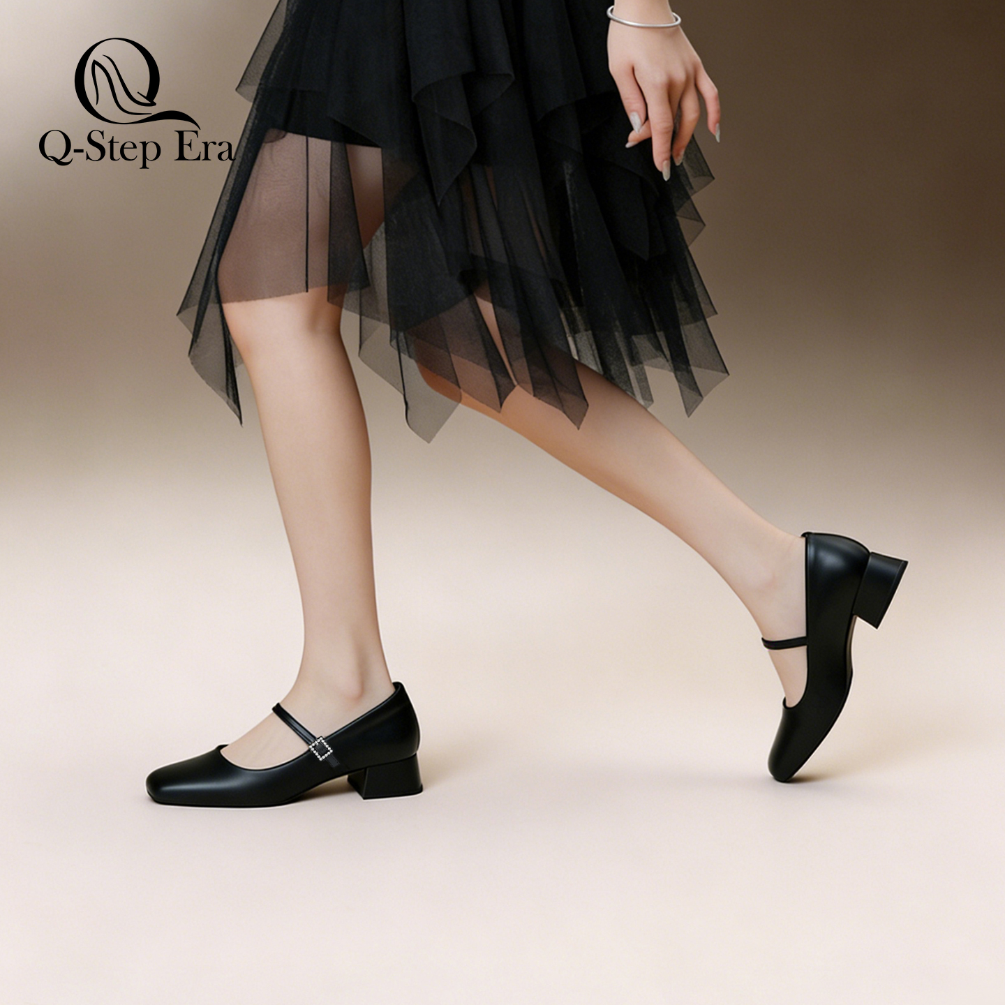 方头玛丽珍鞋法式夏季低跟单鞋中跟软底凉鞋高跟复古百搭浅口粗跟