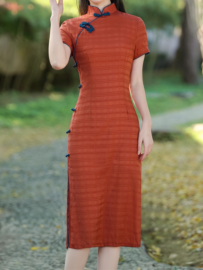 短袖气质立领中国风修身民族风新中式文艺中式提花日常夏季旗袍