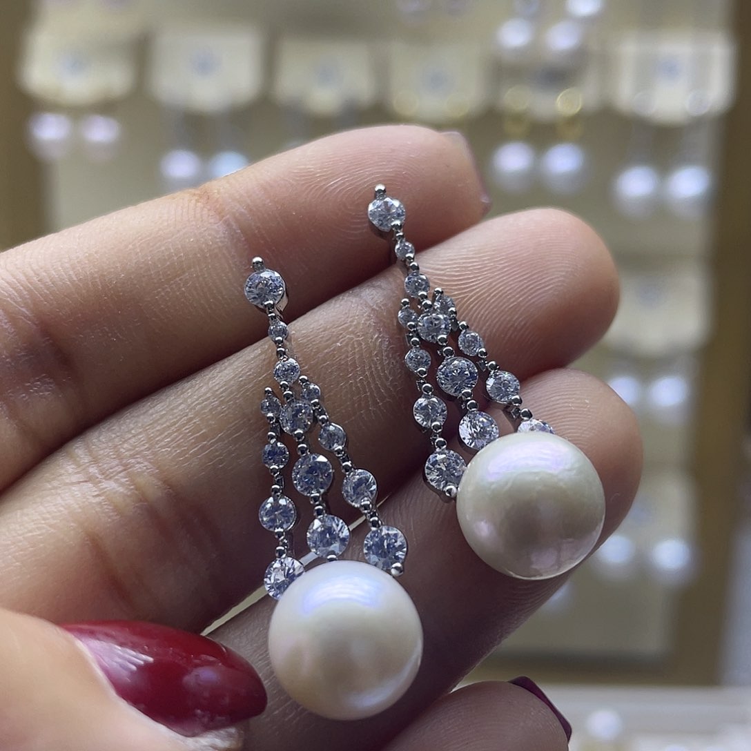 淡水珍珠耳饰银S925镶嵌