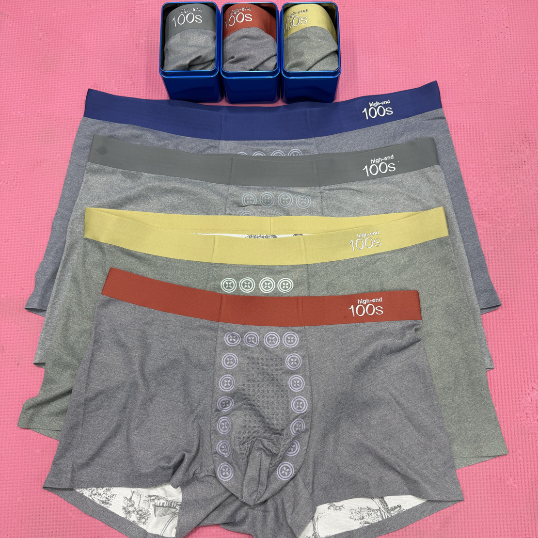 柜里高货 双面100支莫代尔磨毛印花平角裤 7A桑蚕丝裆部 铁罐包装