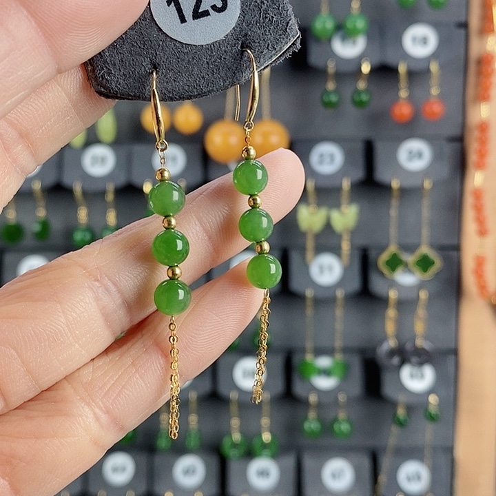 和田玉耳饰18K金镶嵌