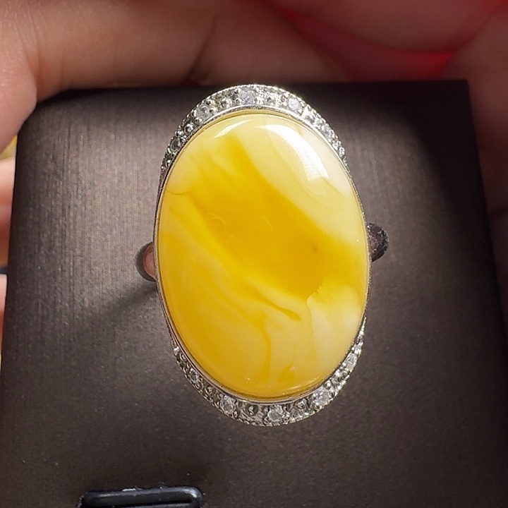 蜜蜡银S925镶嵌戒指戒指