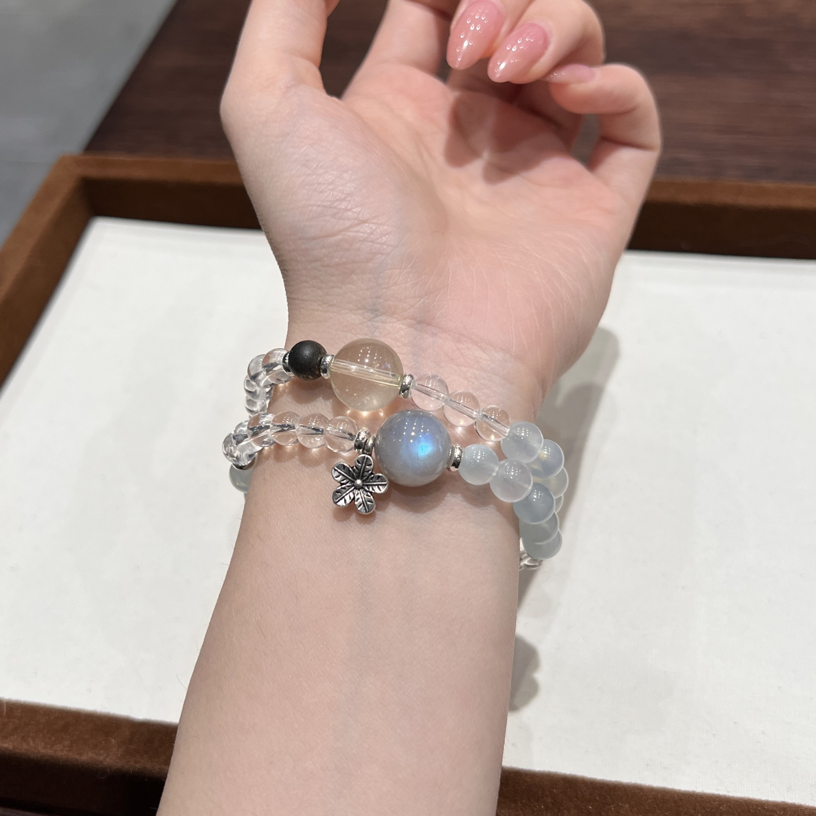 【Solis02】海蓝宝白水晶双圈-复古个性