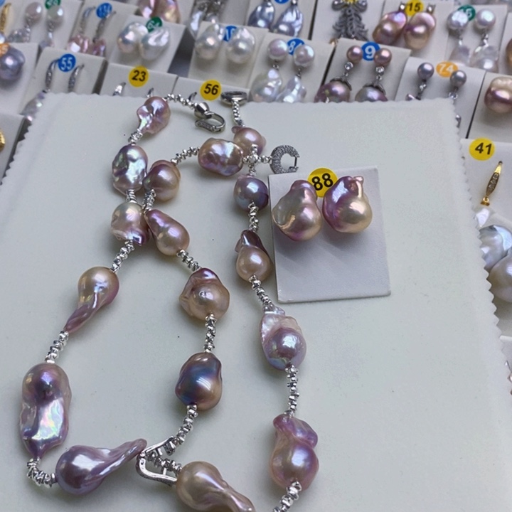 银S925镶嵌淡水珍珠耳饰空*格