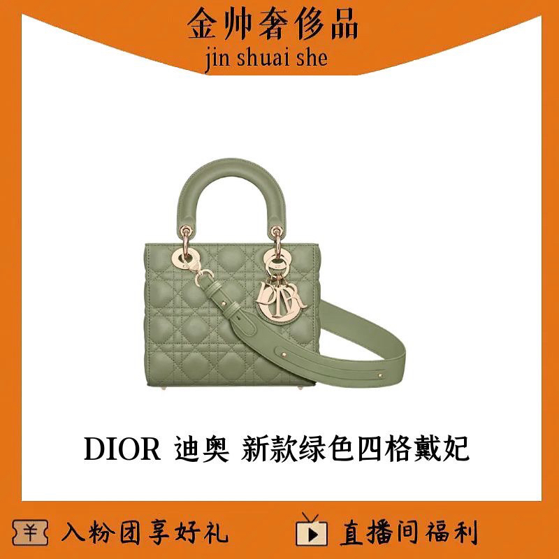 99新 DIOR/迪奥 灰绿色/四格戴妃/新款肩带/手提/单肩包t/B4617