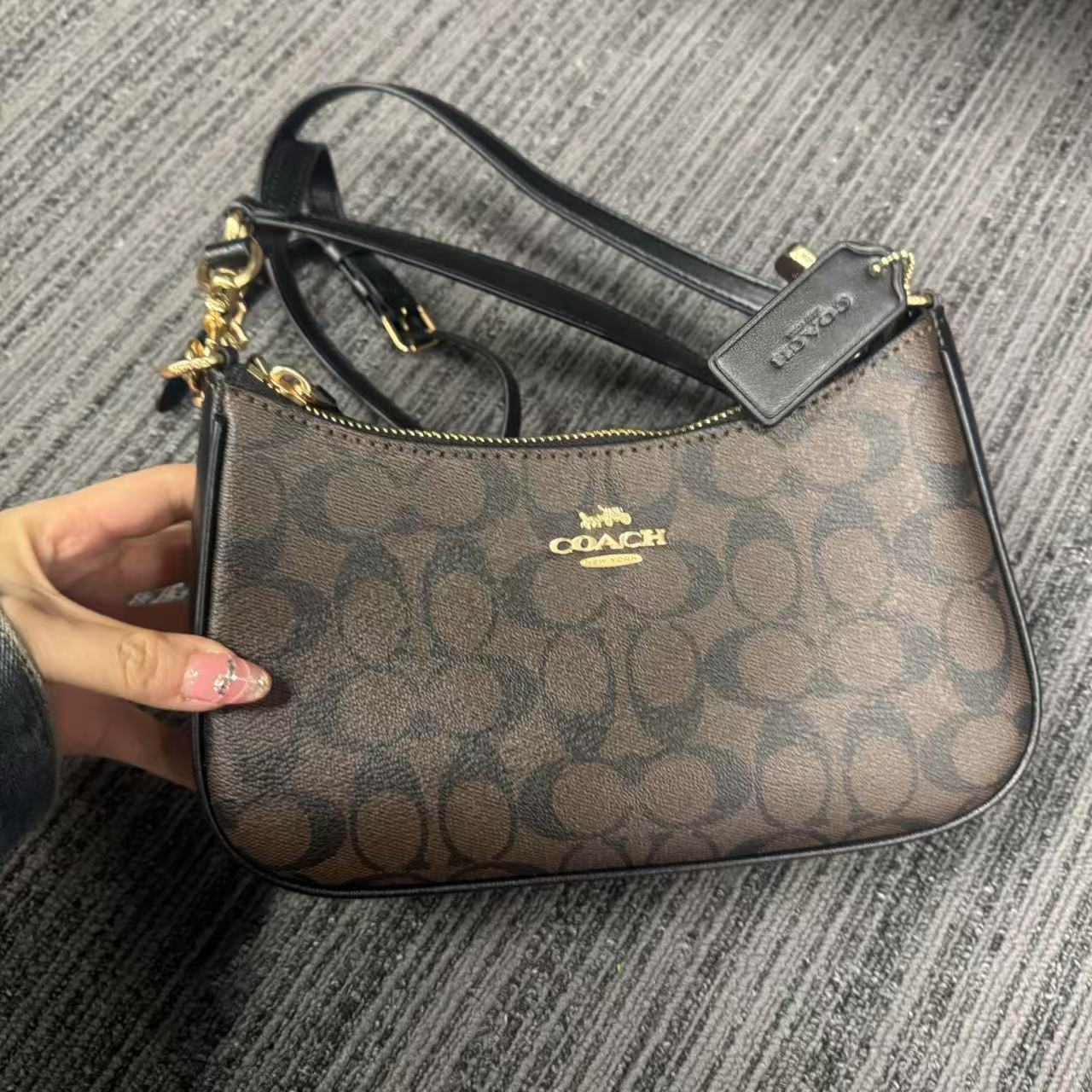 95新 COACH/蔻驰 蔻驰老花黑单间包/非真假不退补不换