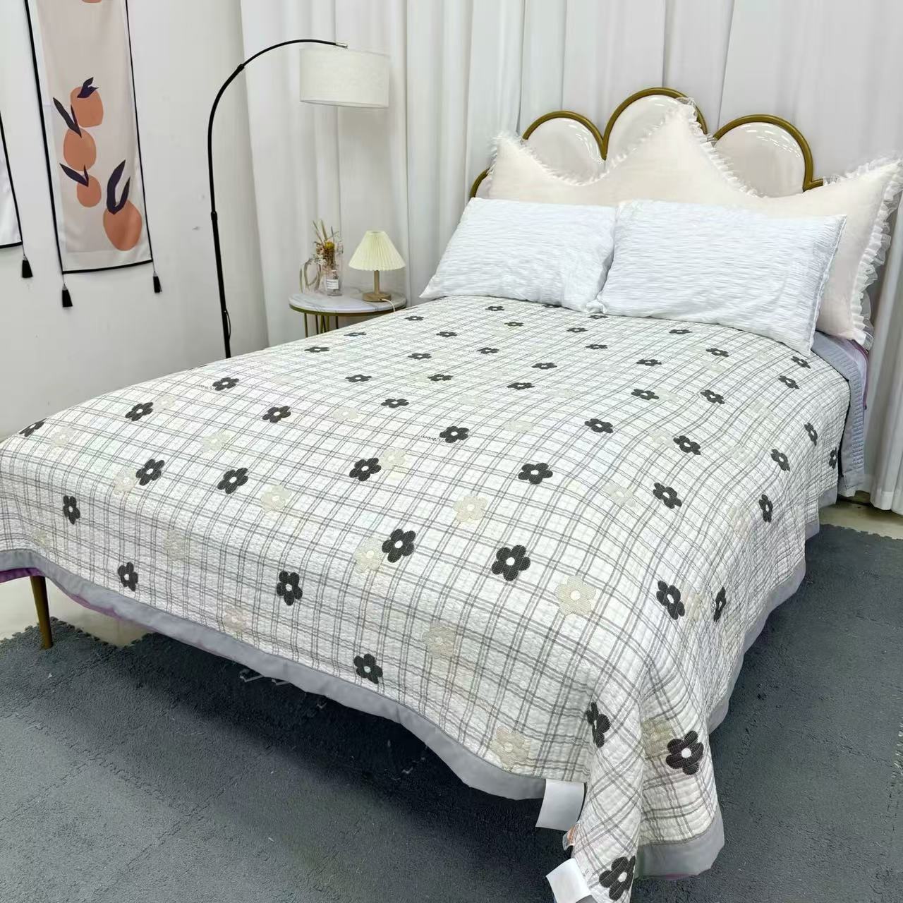 水洗微瑕棉绗缝床盖 透气舒适 吸湿排汗夹棉四季床盖2.25*2.5米