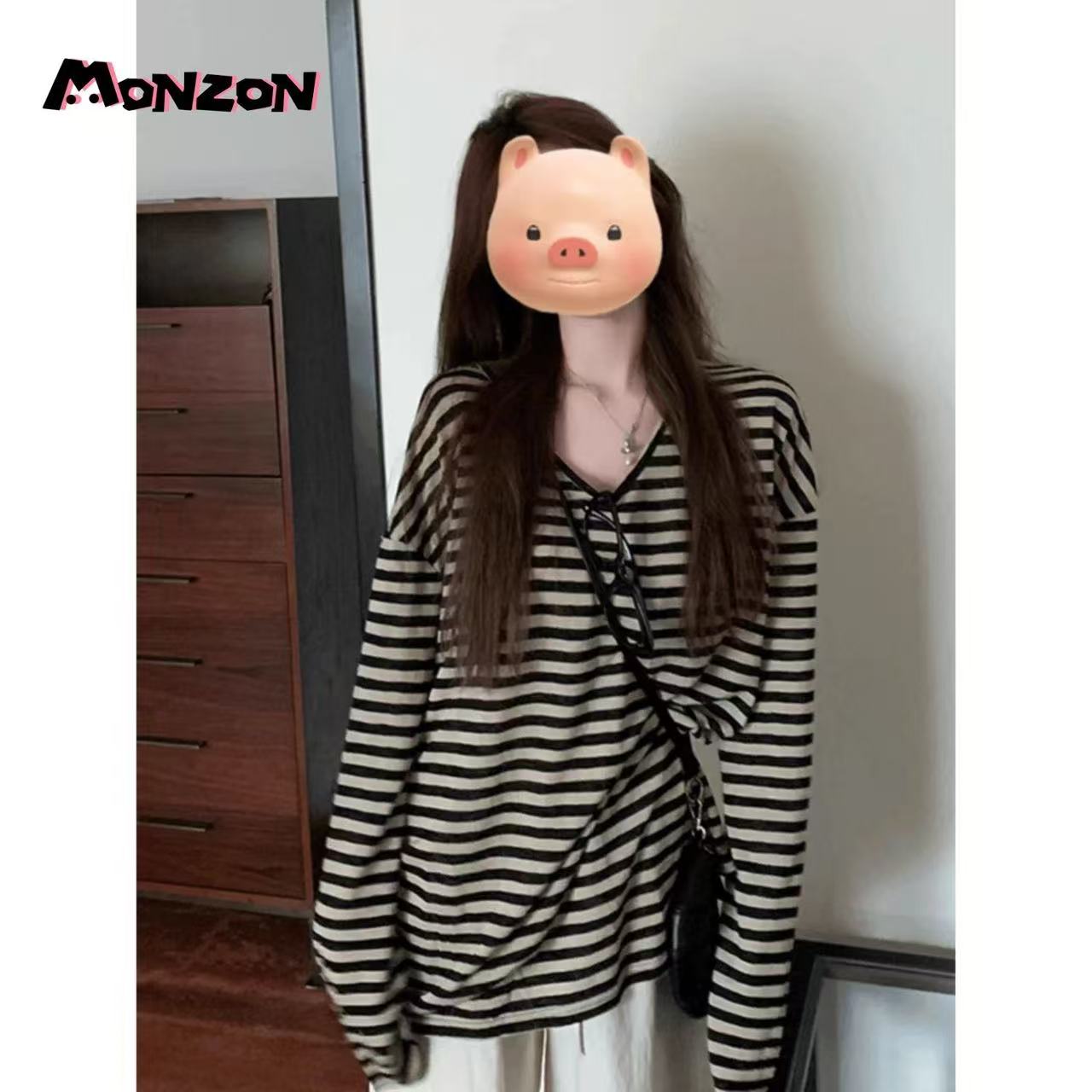 美式复古撞色条纹恤宽松休闲慵懒松弛感上衣薄款完美世界联名衬衫