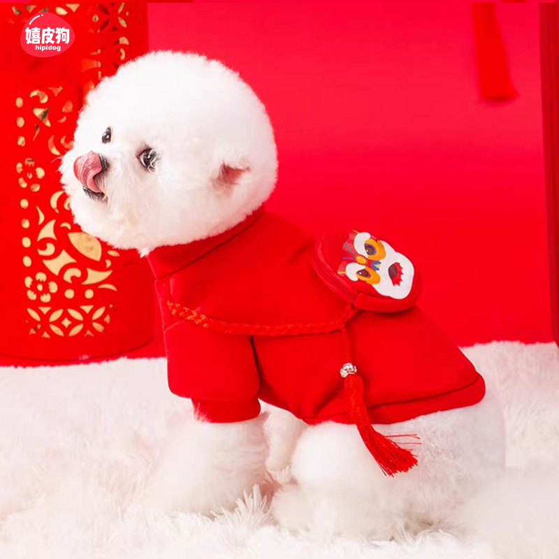 嬉皮狗秋冬季狗狗衣服新春舞狮立体背包卫衣比熊小狗宠物服饰5844