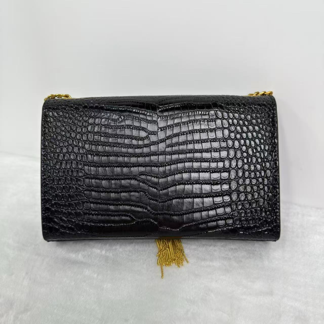 Chun Feng S li-FULIN真皮女包-鳄纹金色流苏黑色 24-0059