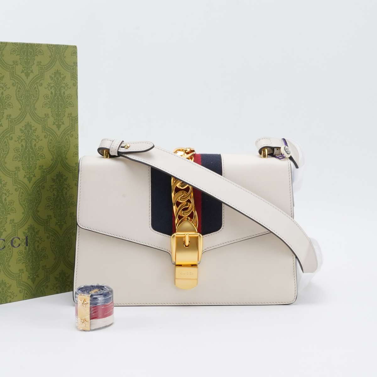 95新 GUCCI/古驰 茉上/白色中号塞尔维亚 链条包