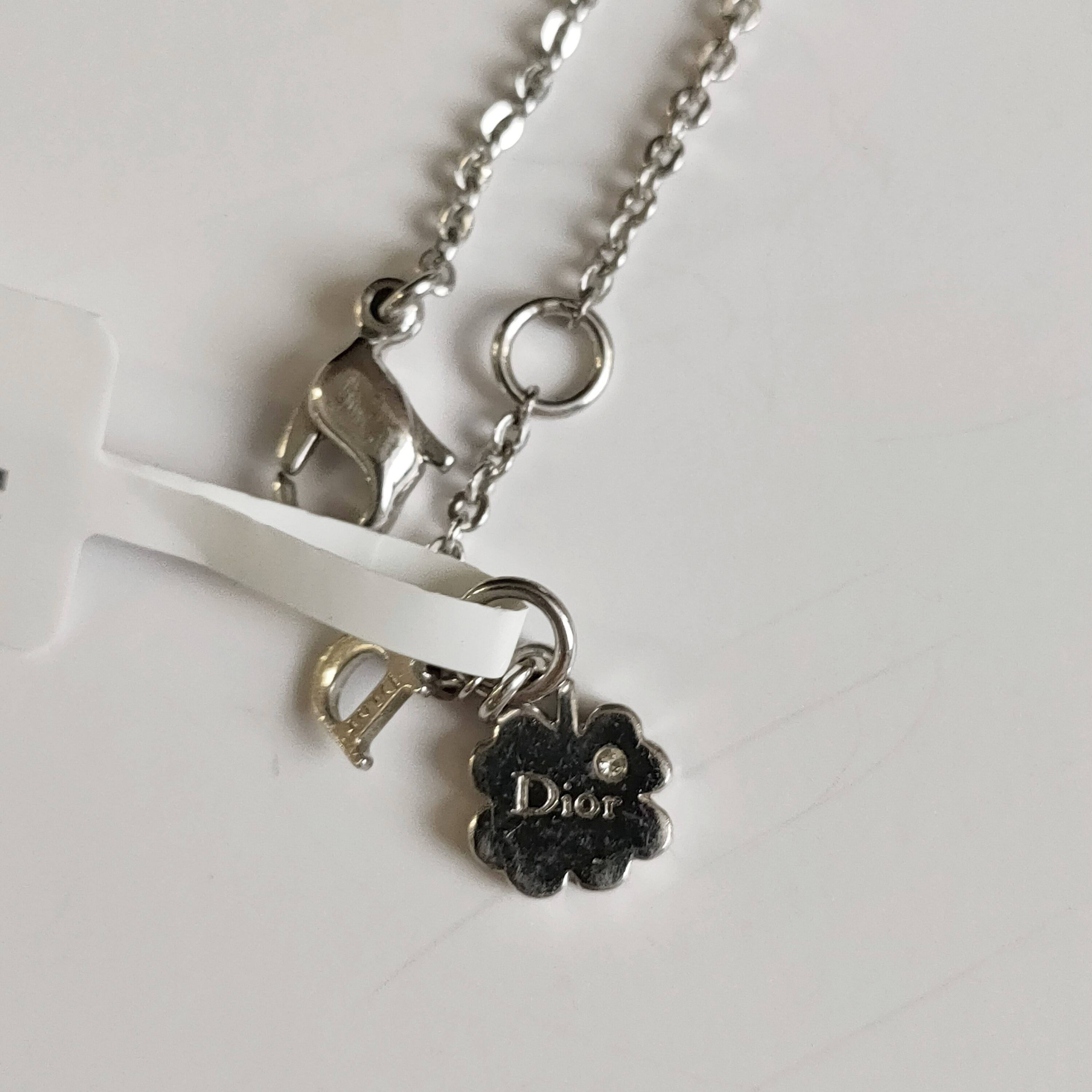 95新  AZUL-Dior 中古银色水钻蝴蝶结项链38790