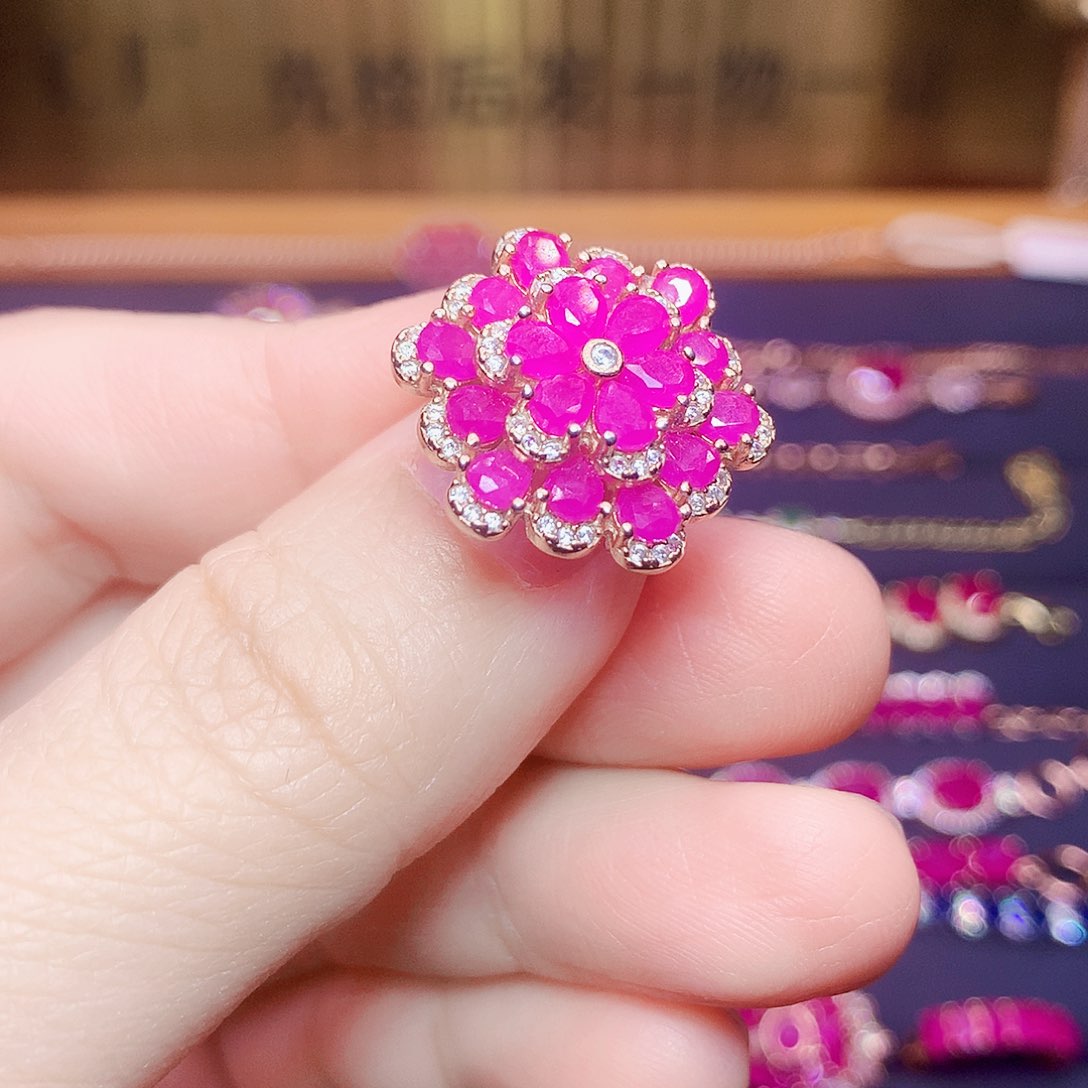 红宝石戒指银S925镶嵌